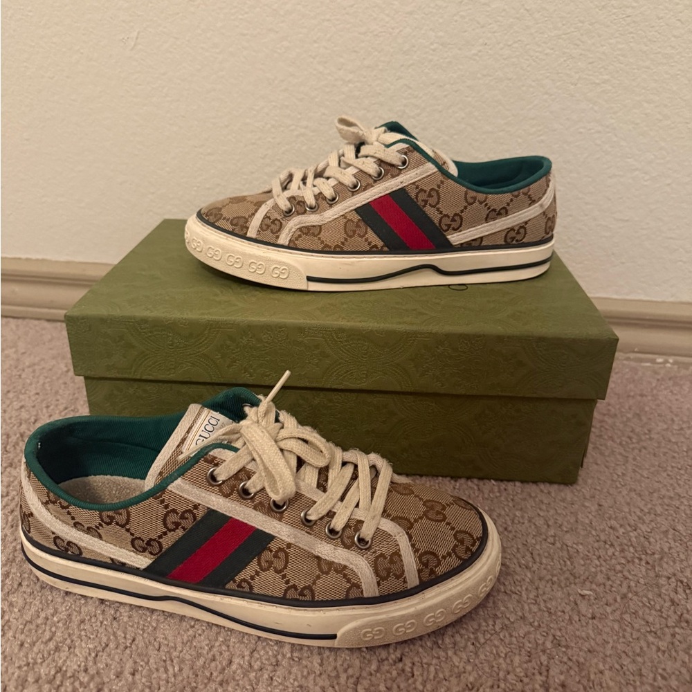 Gucci Beige and Red Sneakers